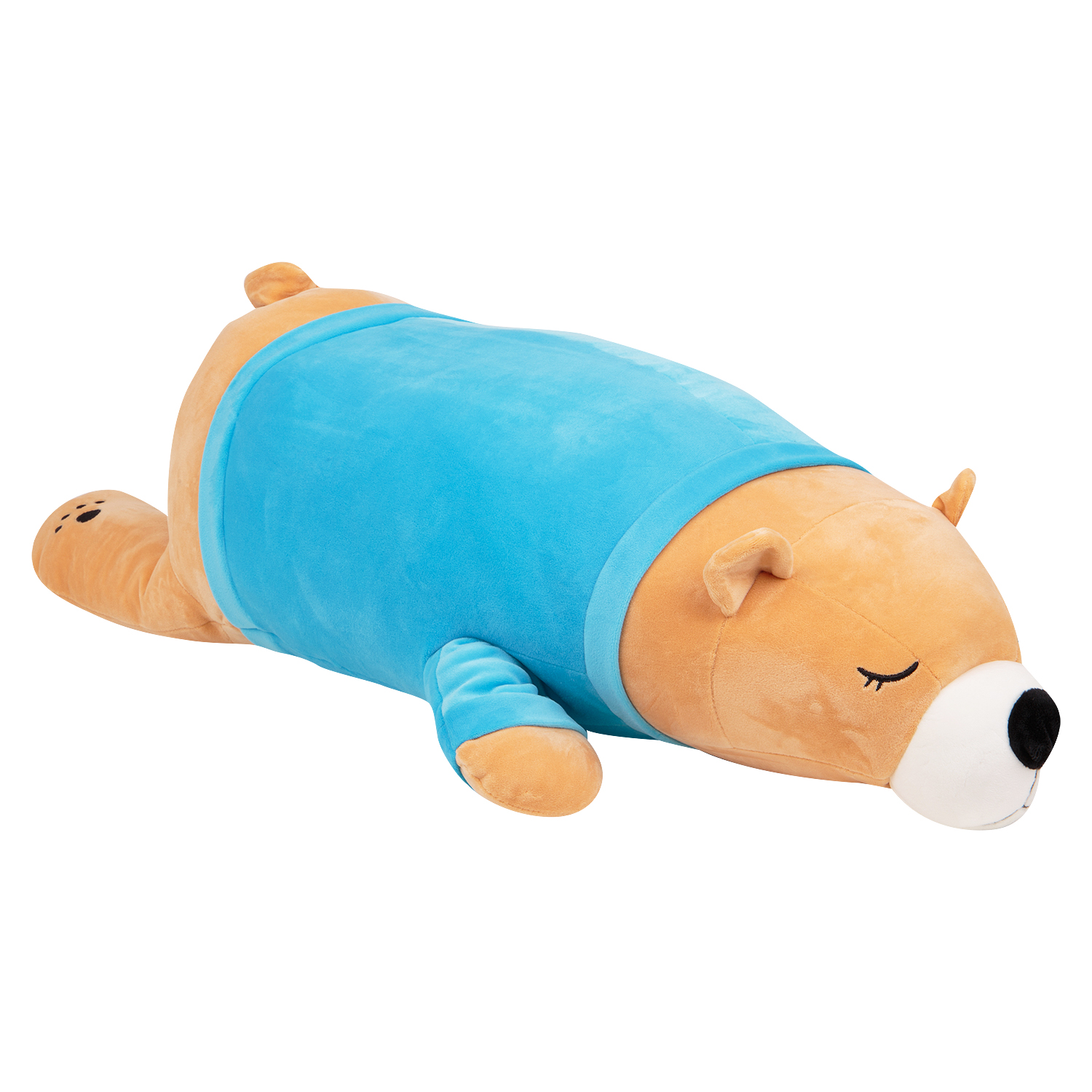 фото Мягкая игрушка игруша медведь в голубой футболке 100 см бежевый