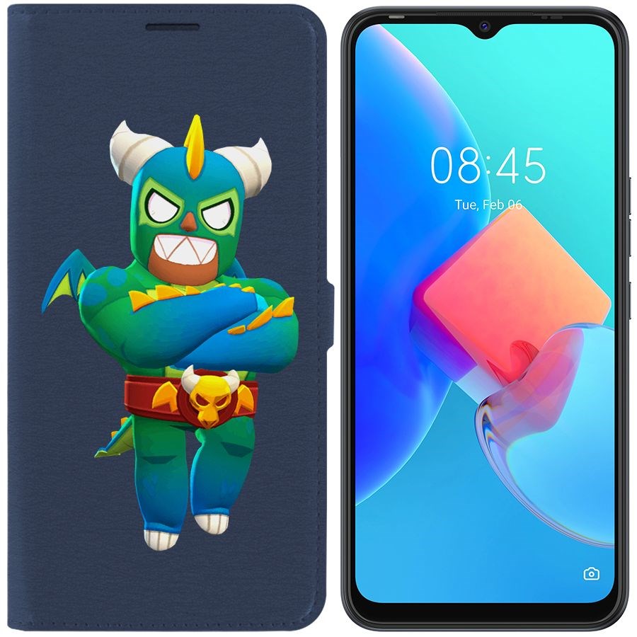 

Чехол-книжка Krutoff Eco Book для Tecno Spark 8C Brawl Stars-Эль Дракон Вердозо (синий)
