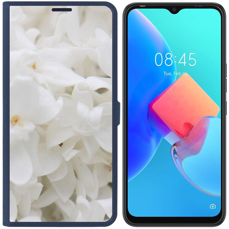 Чехол-книжка Krutoff Eco Book для Tecno Spark 8C Белые лилии (синий)