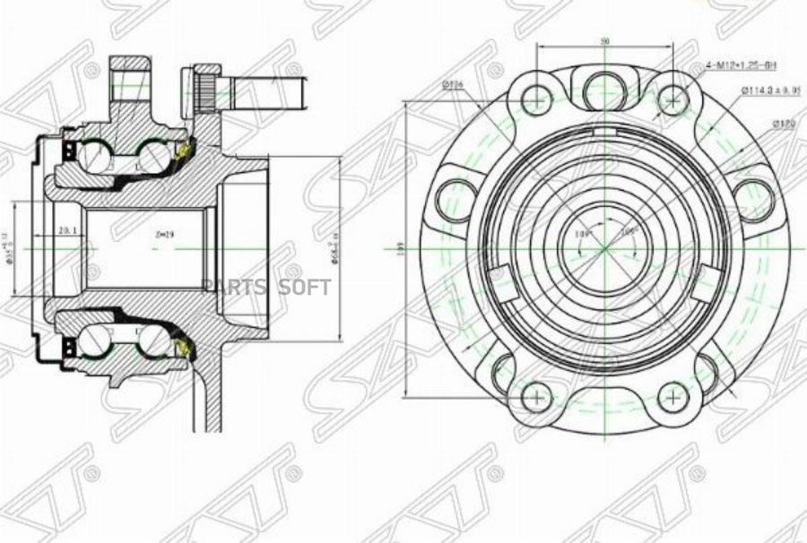 

SAT ST-40202-JP01A Ступичный узел перед NISSAN TEANA J32VQ25/TNJ32/MURANO TNZ51QR25 29 шл.