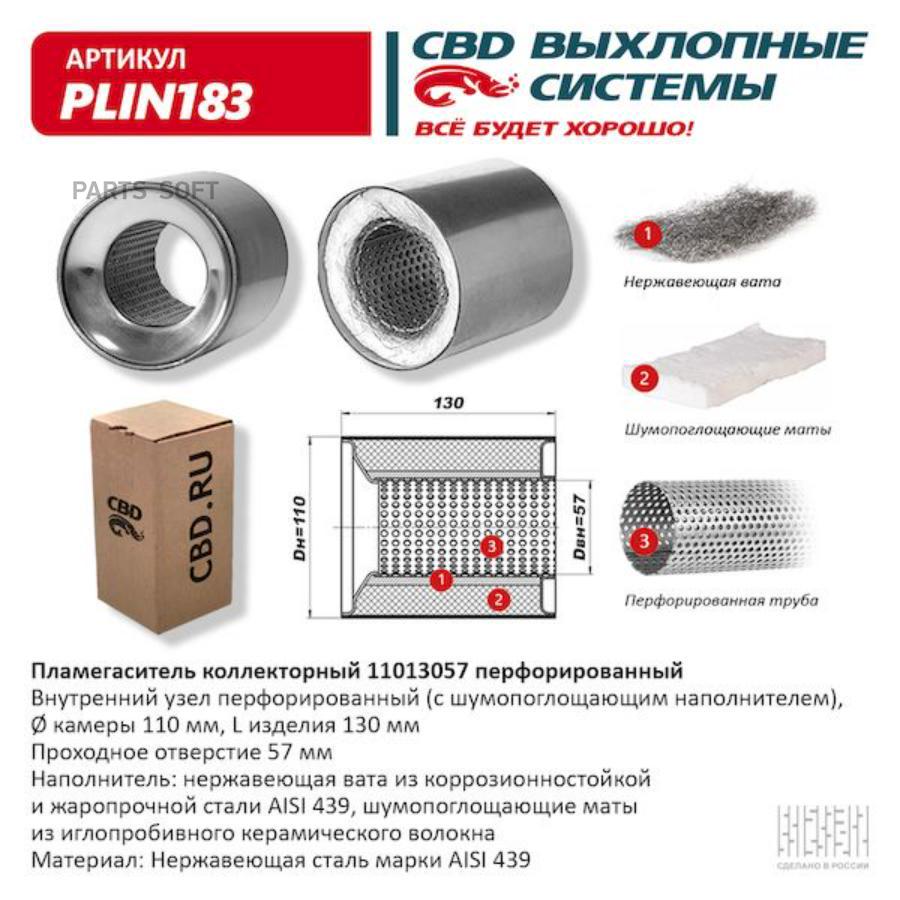 

Пламегаситель коллекторный UNIVERSAL /D=57x110mm L=130mm CBD PLIN183