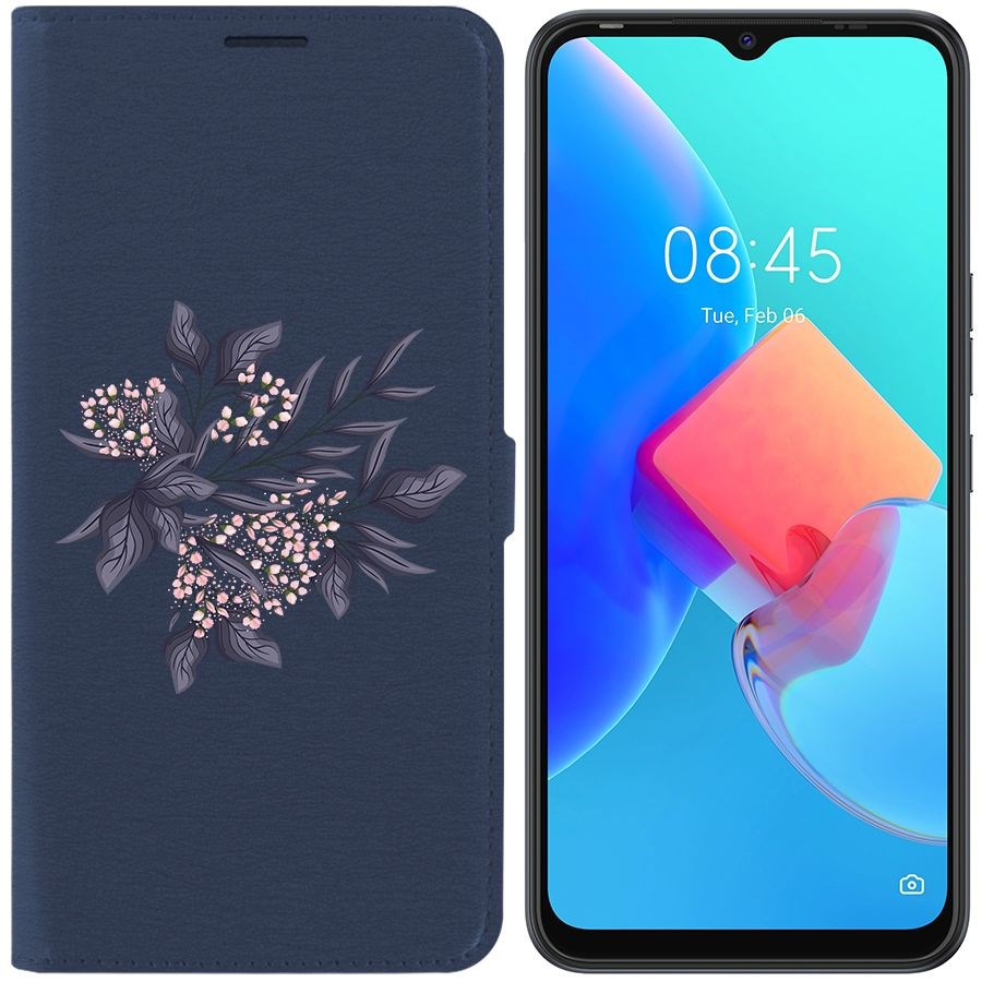 

Чехол-книжка Krutoff Eco Book для Tecno Spark 8C Розовые бутоны (синий)