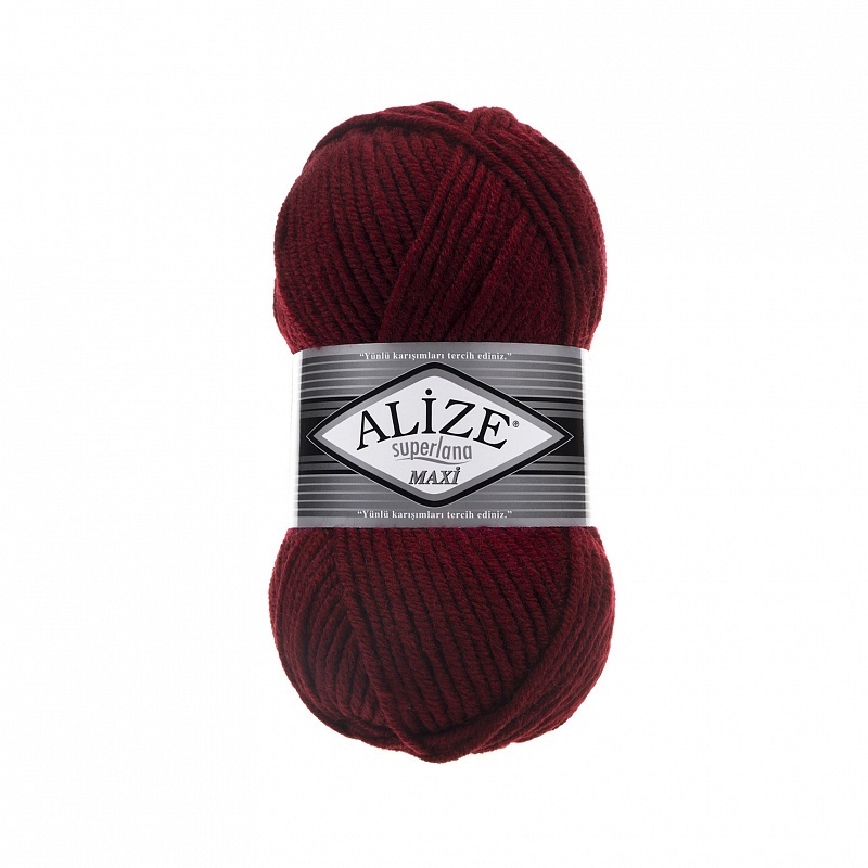 

Пряжа ALIZE Superlana maxi, 25% шерсть, 75% акрил, 100 г, 100 м, цвет 057, бордовый