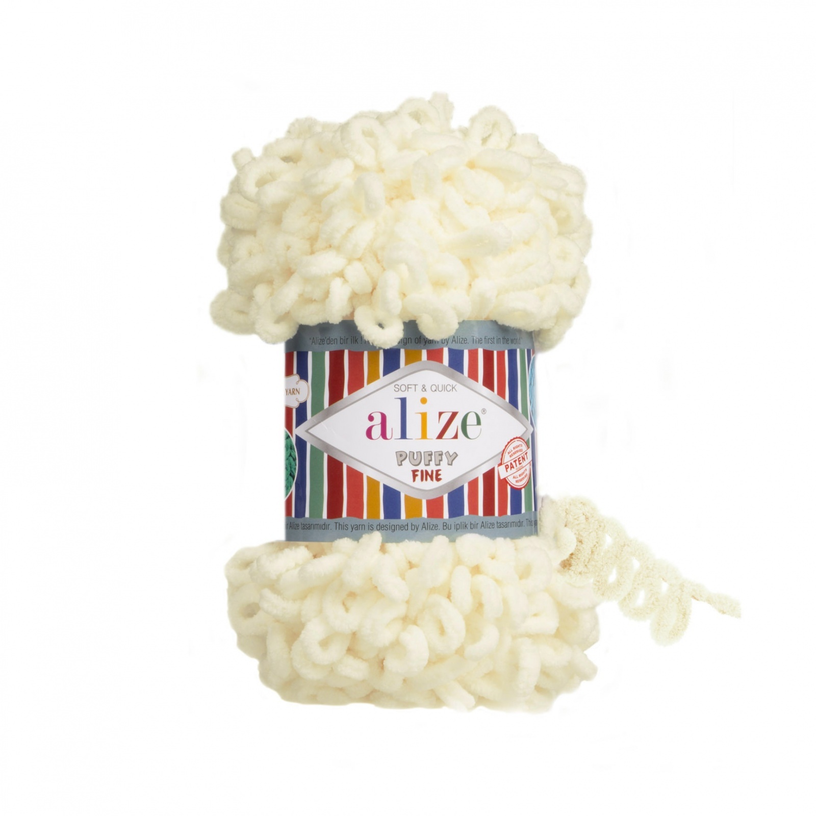 

Пряжа ALIZE Puffy Fine, 100% микрополиэстер, 500 г, 14 м, цвет 062, светло-молочный