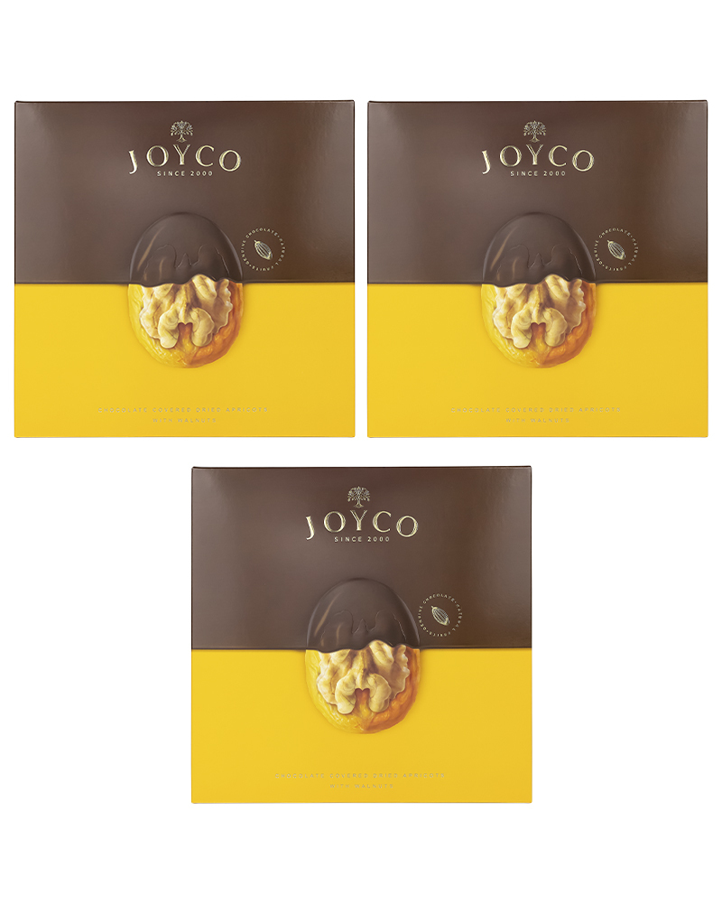 Шоколадные конфеты JOYCO Курага в шоколаде с грецким орехом, 3 шт по 150 г