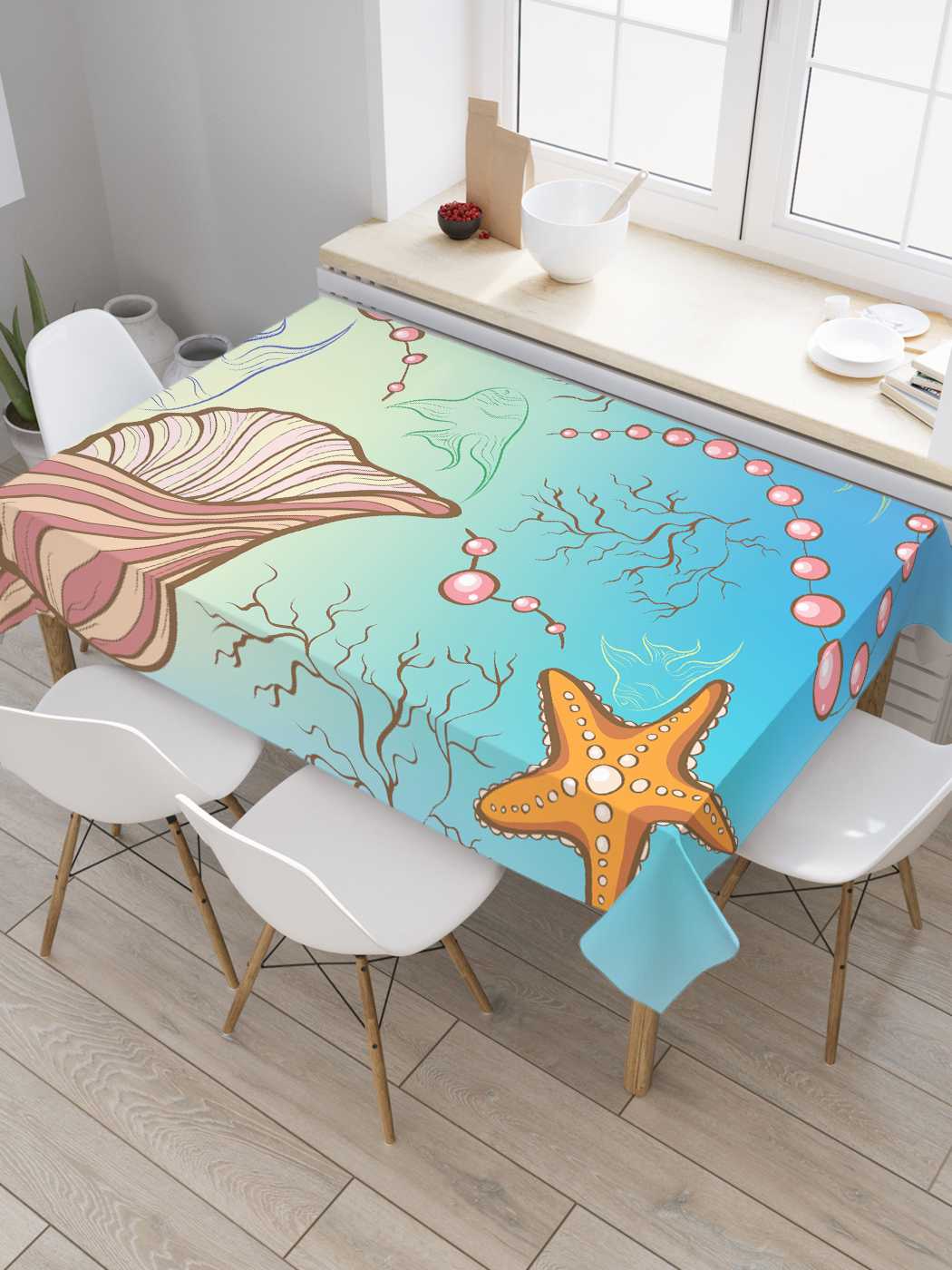 

Скатерть прямоугольная JoyArty "Морские драгоценности" из сатена, 180x145 см, Голубой, Морские драгоценности