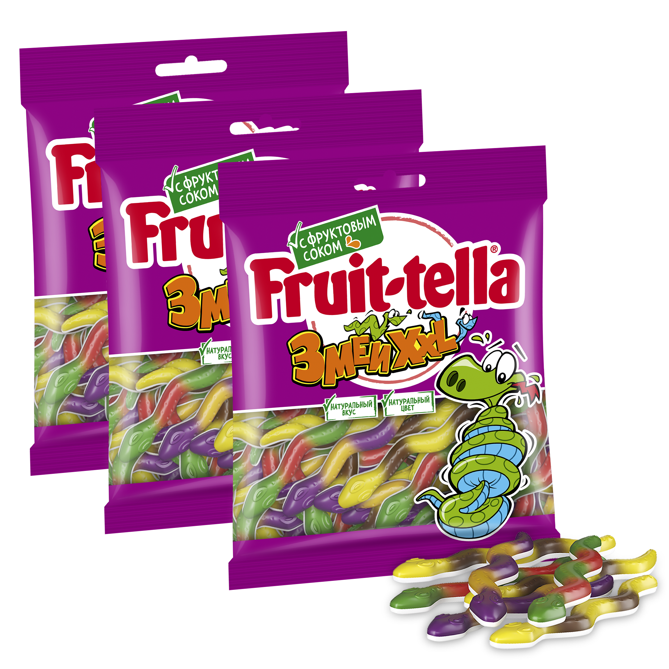 Мармелад жевательный Fruittella Змеи XXL, 3 шт по 70 г