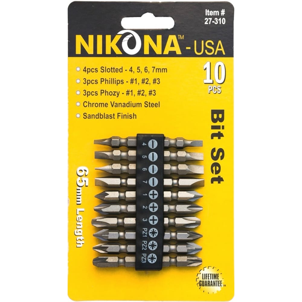 

NIKONA Набор двусторон.бит , 65мм с шестигран.хвостовиком 10шт 27-310