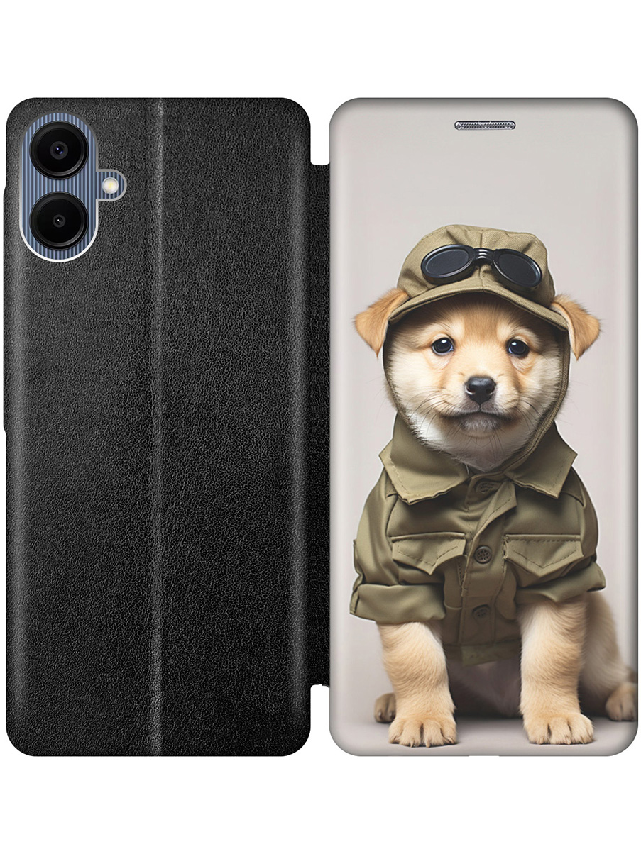 

Чехол-книжка на Samsung Galaxy A06 с принтом "Щенок в форме" черный, Черный;серый;зеленый, 786717511