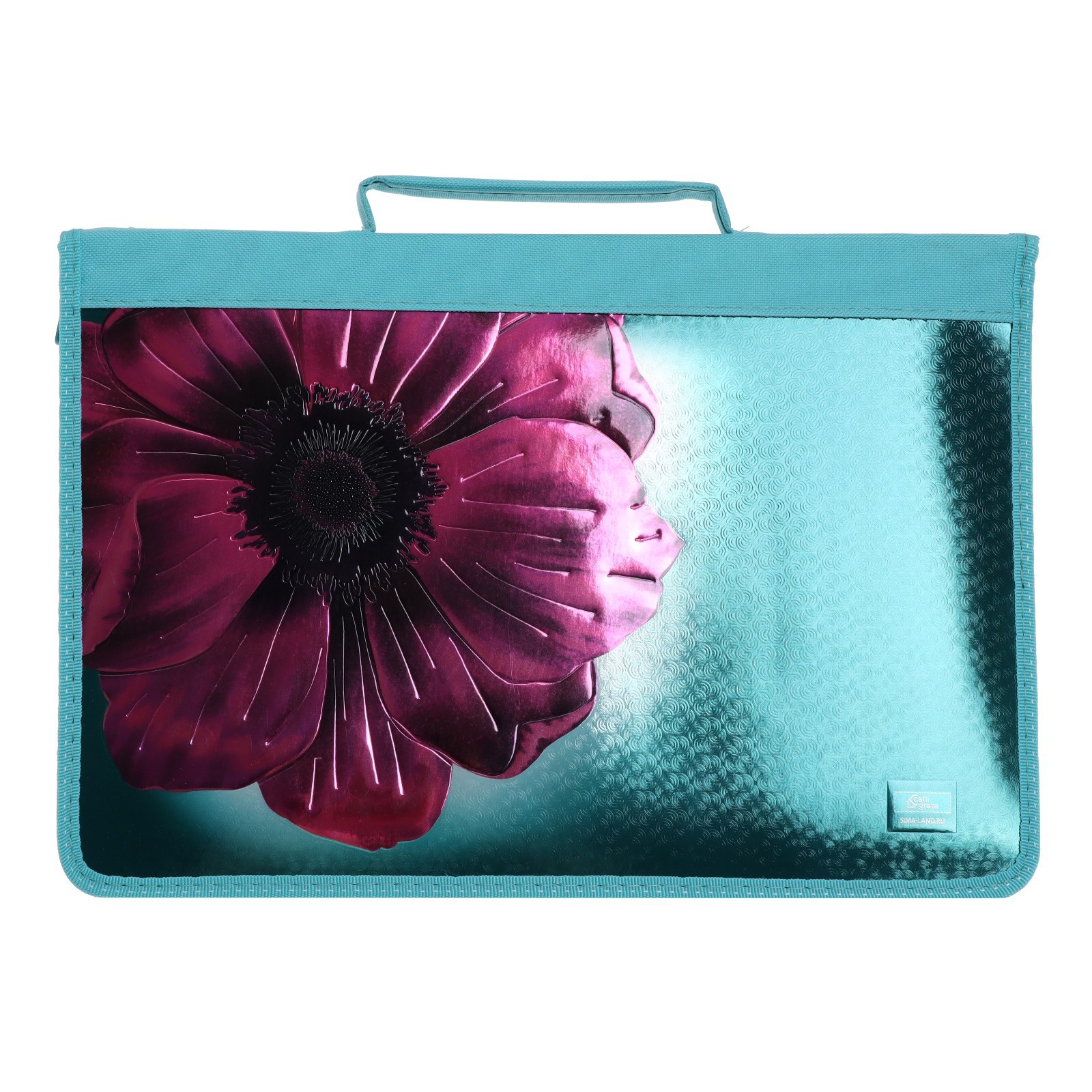 

Папка для труда Calligrata А4 с ручками молния вокруг лам карт 81ТР44 металлик Цветок, Бирюзовый