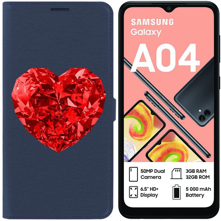 Чехол-книжка Krutoff Eco Book для Samsung Galaxy A04 (A045) Рубиновое сердце (синий)