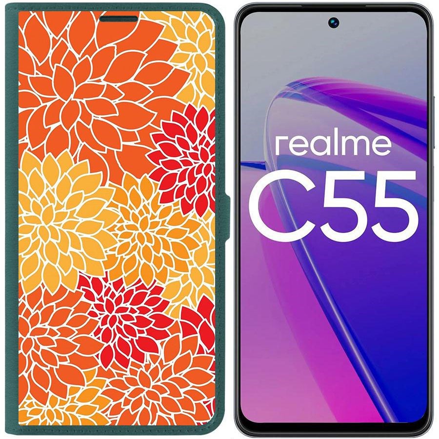 

Чехол-книжка Krutoff Eco Book для Realme C55 Цветочный паттерн 7 (зелёный опал)