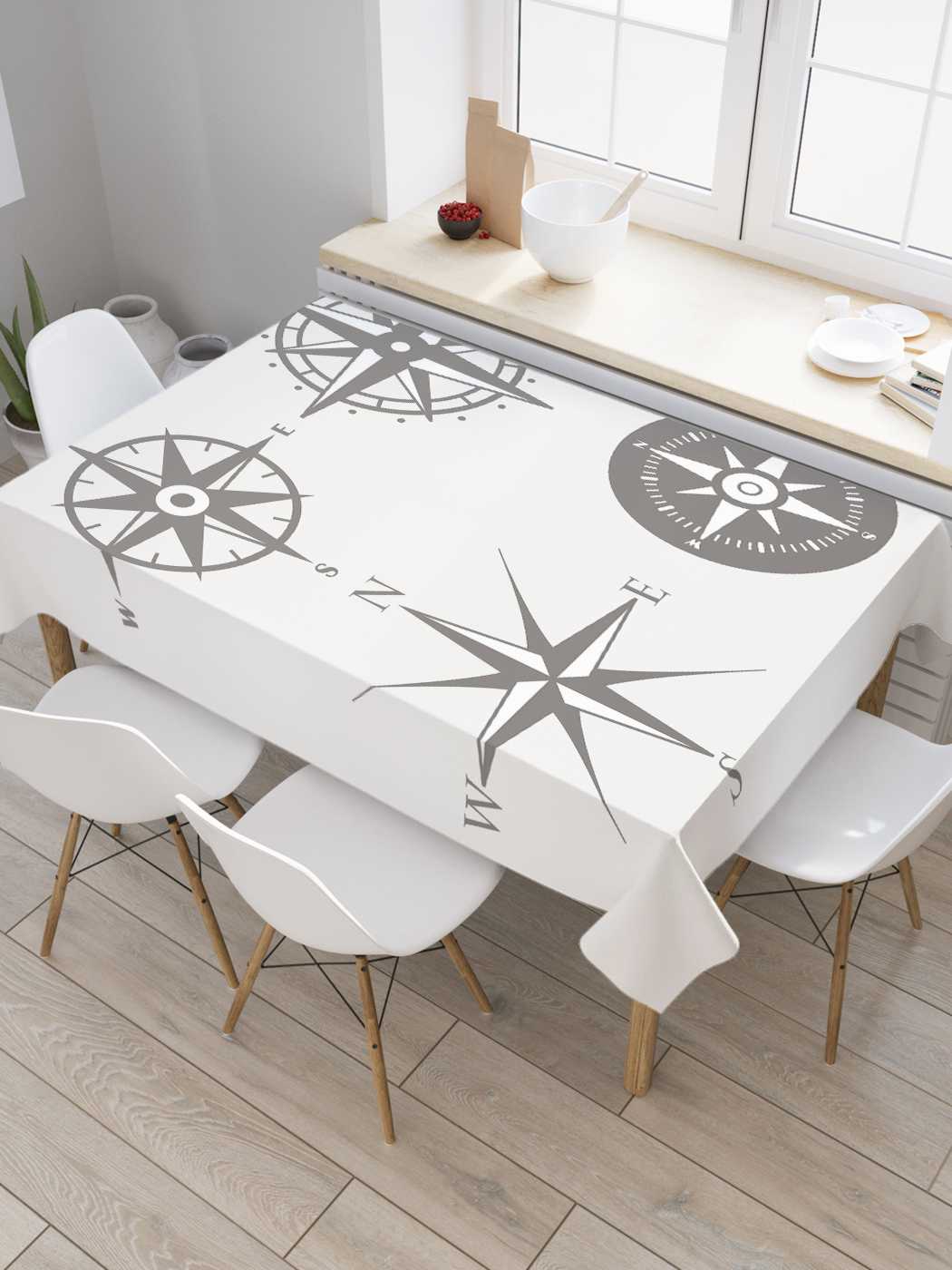 

Скатерть прямоугольная JoyArty "Компас для всех" из сатена, 180x145 см, Серый, Компас для всех