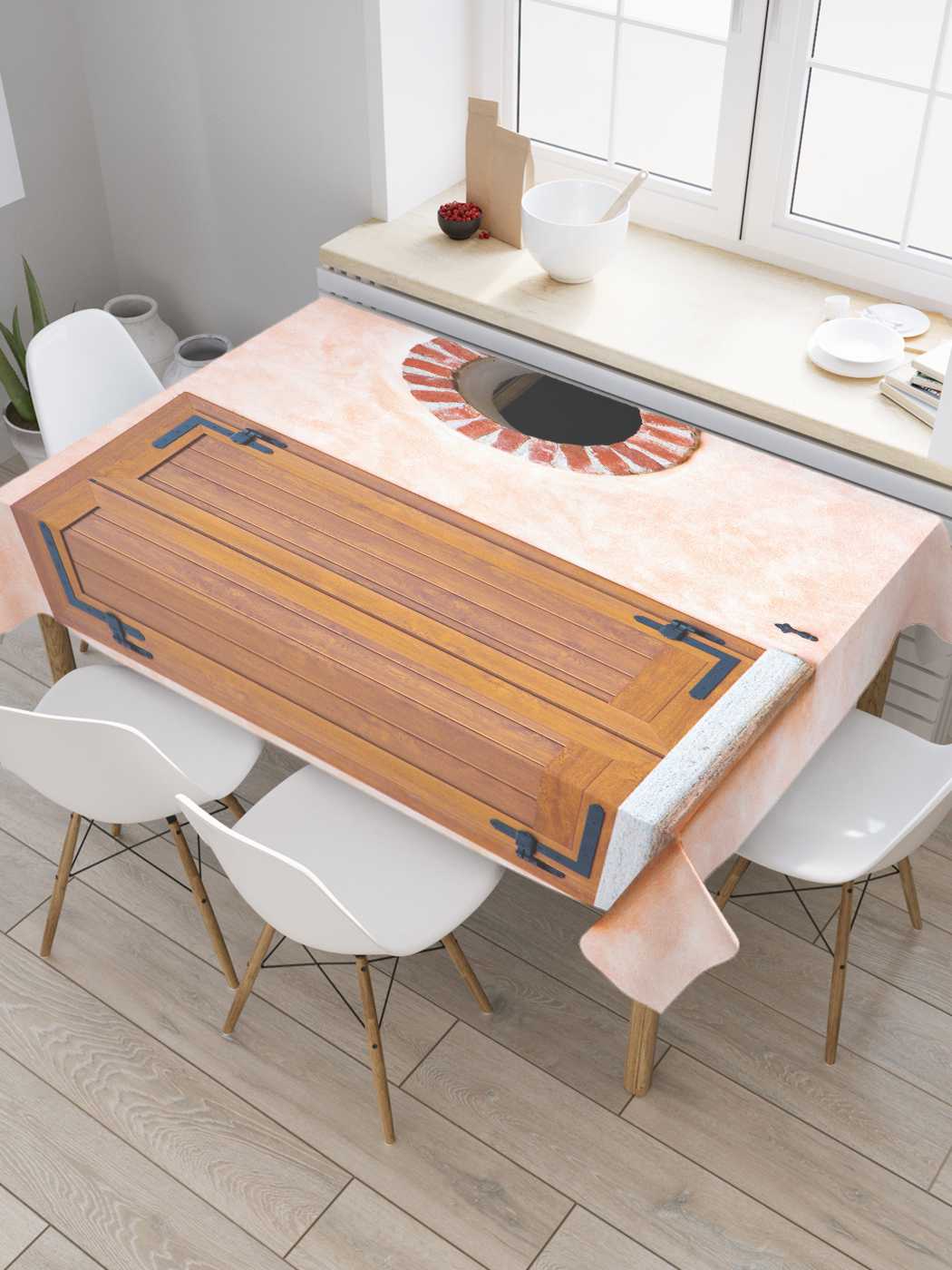 

Скатерть прямоугольная JoyArty "Деревяные ставни" из сатена, 180x145 см, Коричневый, Деревяные ставни