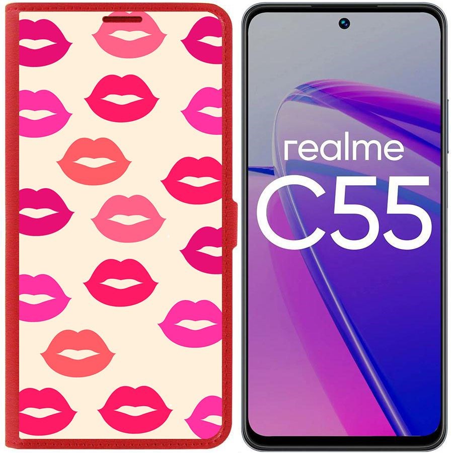 

Чехол-книжка Krutoff Eco Book для Realme C55 Губы паттерн 1 (красный)