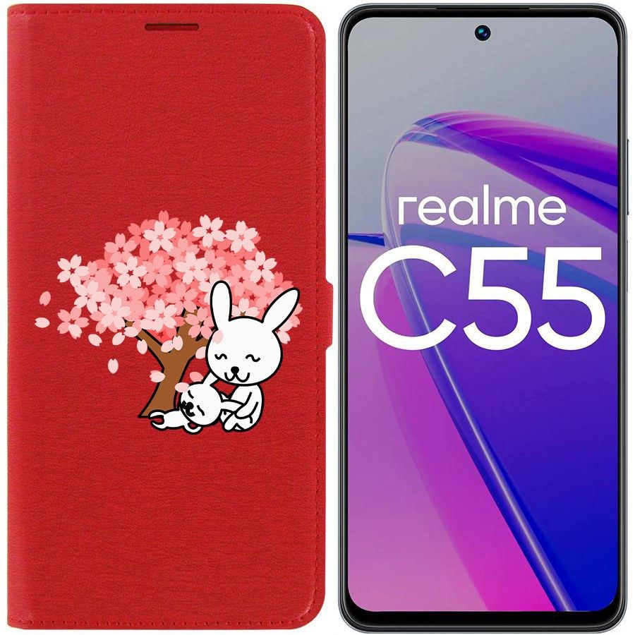 

Чехол-книжка Krutoff Eco Book для Realme C55 Кролики (красный)