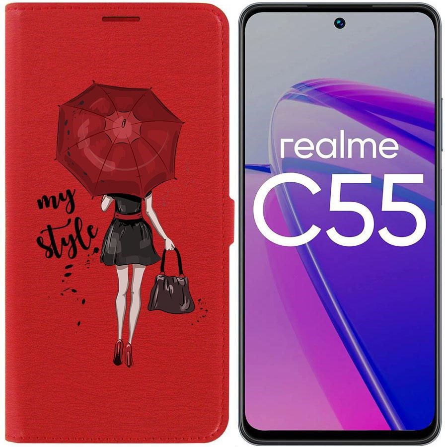 фото Чехол-книжка krutoff eco book для realme c55 мой стиль (красный)