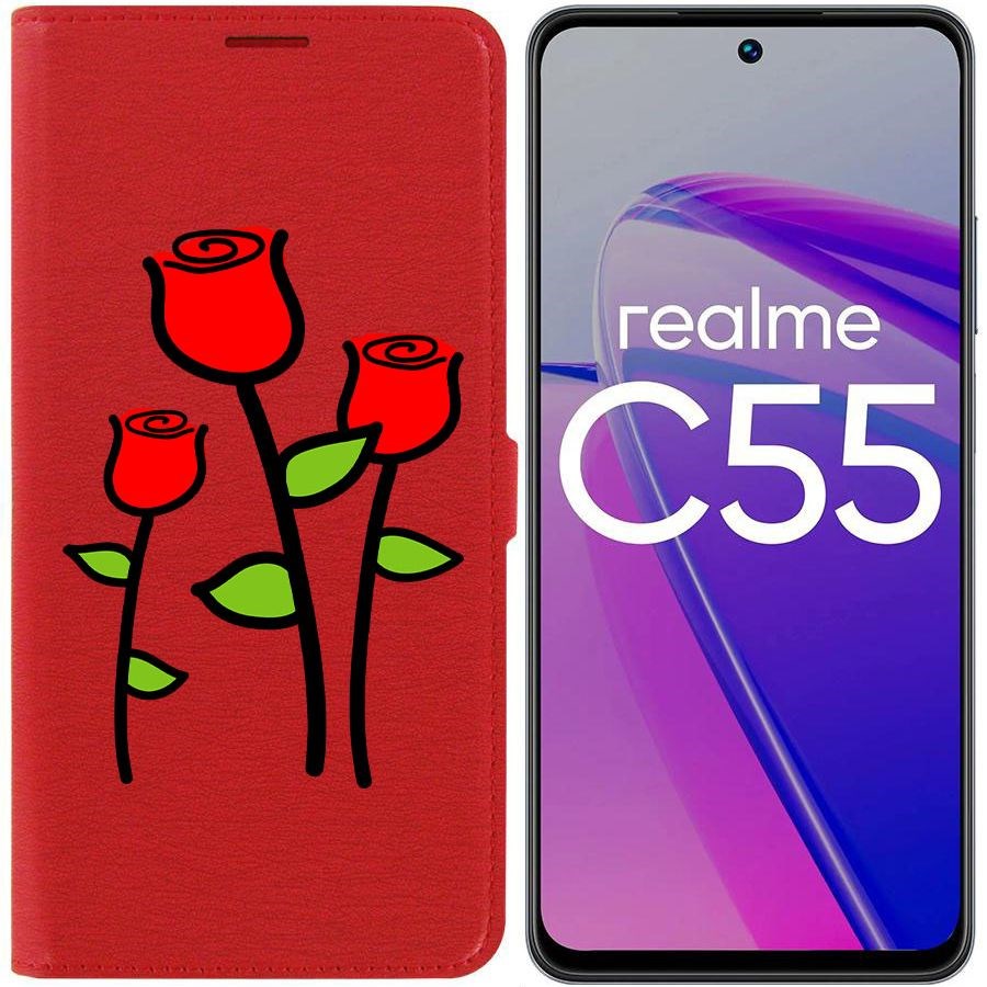 

Чехол-книжка Krutoff Eco Book для Realme C55 Розочки (красный)