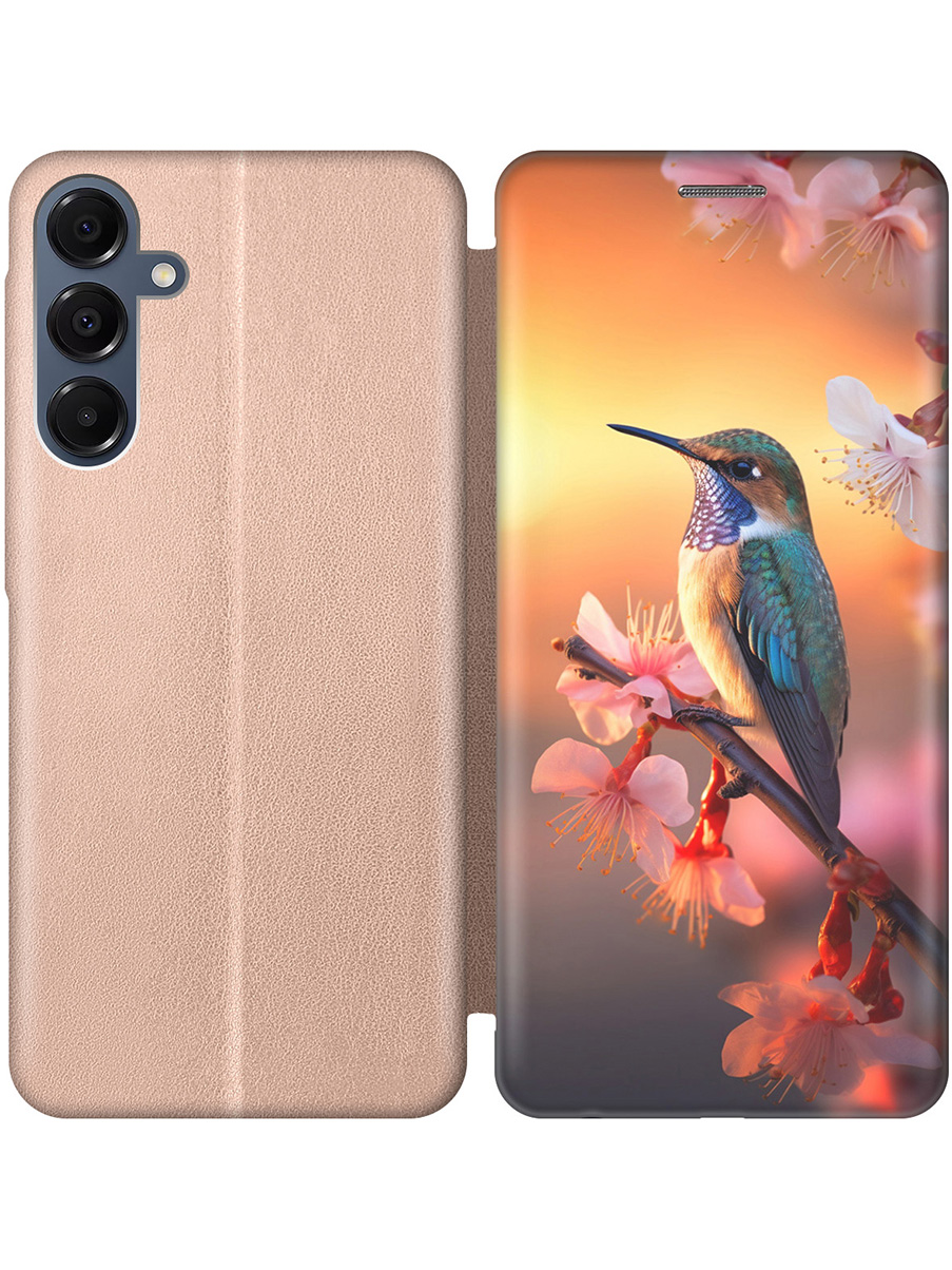 

Чехол-книжка на Samsung Galaxy A16 с принтом "Птичка и закат" золотой, Золотистый;желтый;красный, 786721721