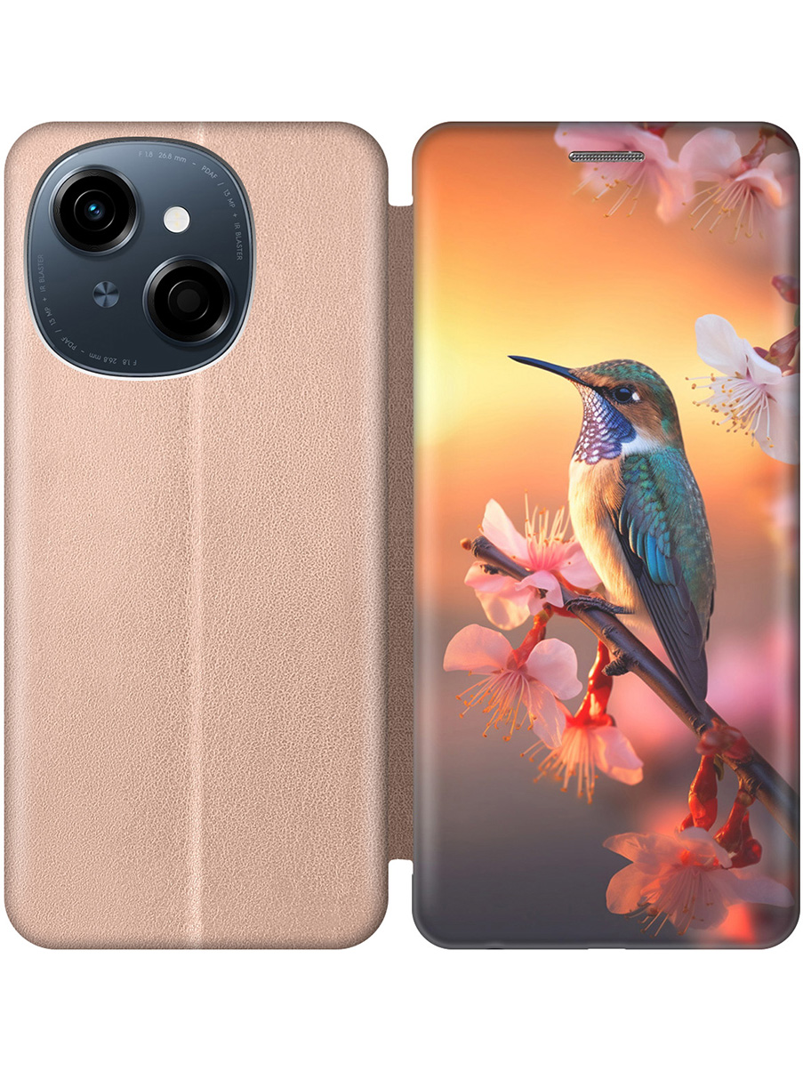 

Чехол-книжка на Tecno Spark Go 1 / Pop 9 с принтом "Птичка и закат" золотой, Золотистый;желтый;красный, 786716921