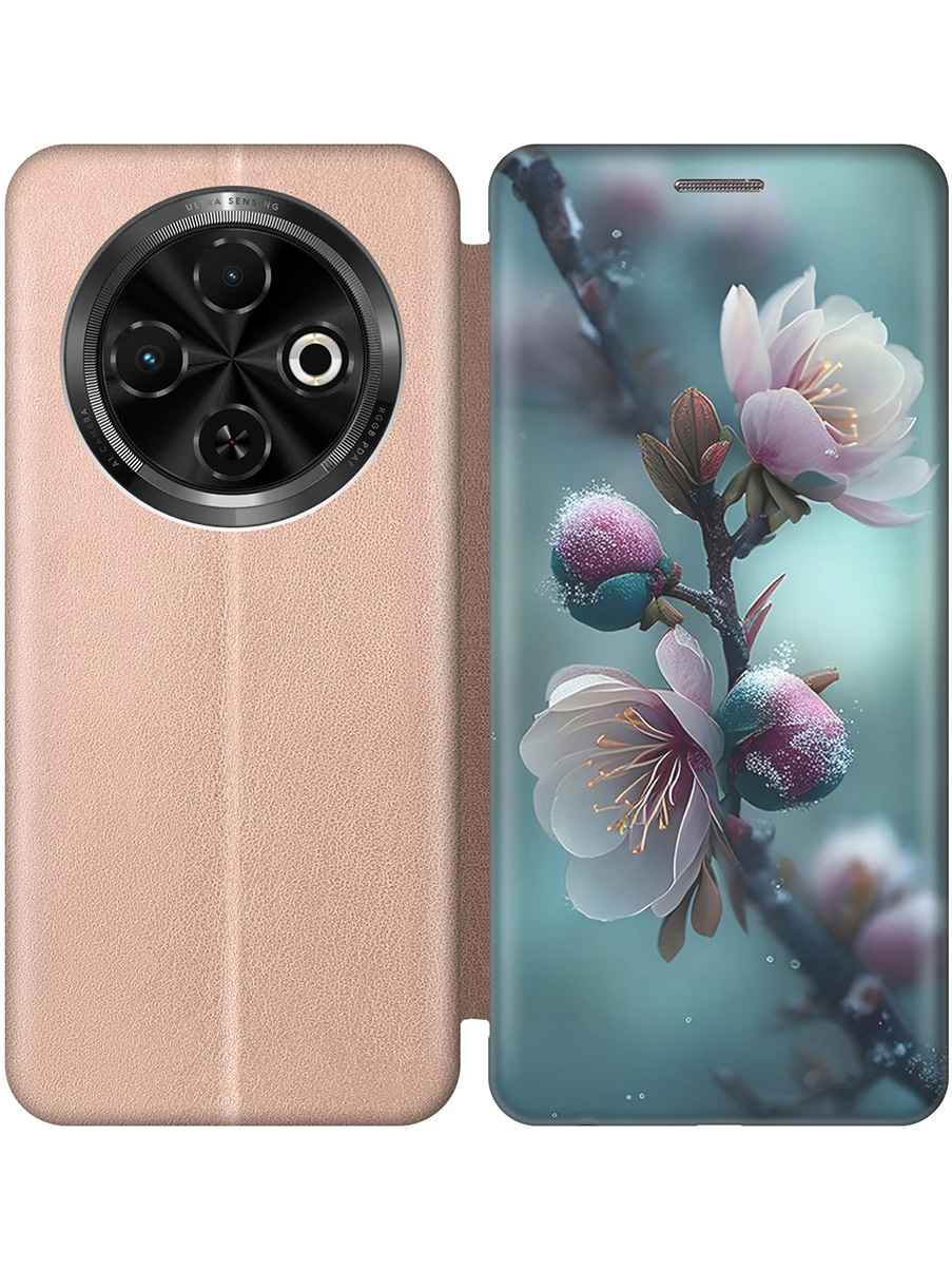 

Чехол-книжка на Tecno Spark 30C с принтом "Распускающиеся бутоны" золотой, Золотистый;белый;голубой, 786716321