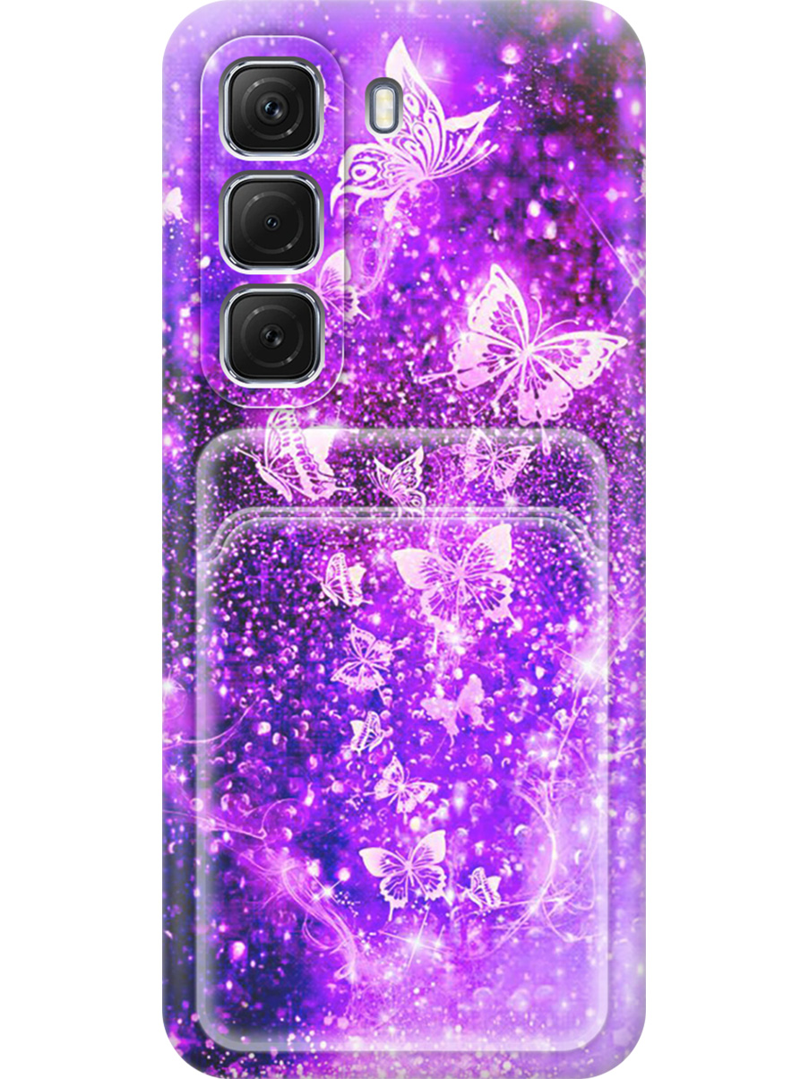 

Силиконовый чехол на Infinix Hot 50 4G с принтом "Фиолетовые бабочки" с карманом для карты, Прозрачный;фиолетовый;черный, 786718721