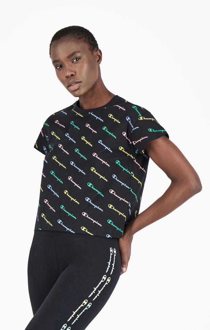 фото Футболка женская champion legacy color & logo crewneck croptop черная s