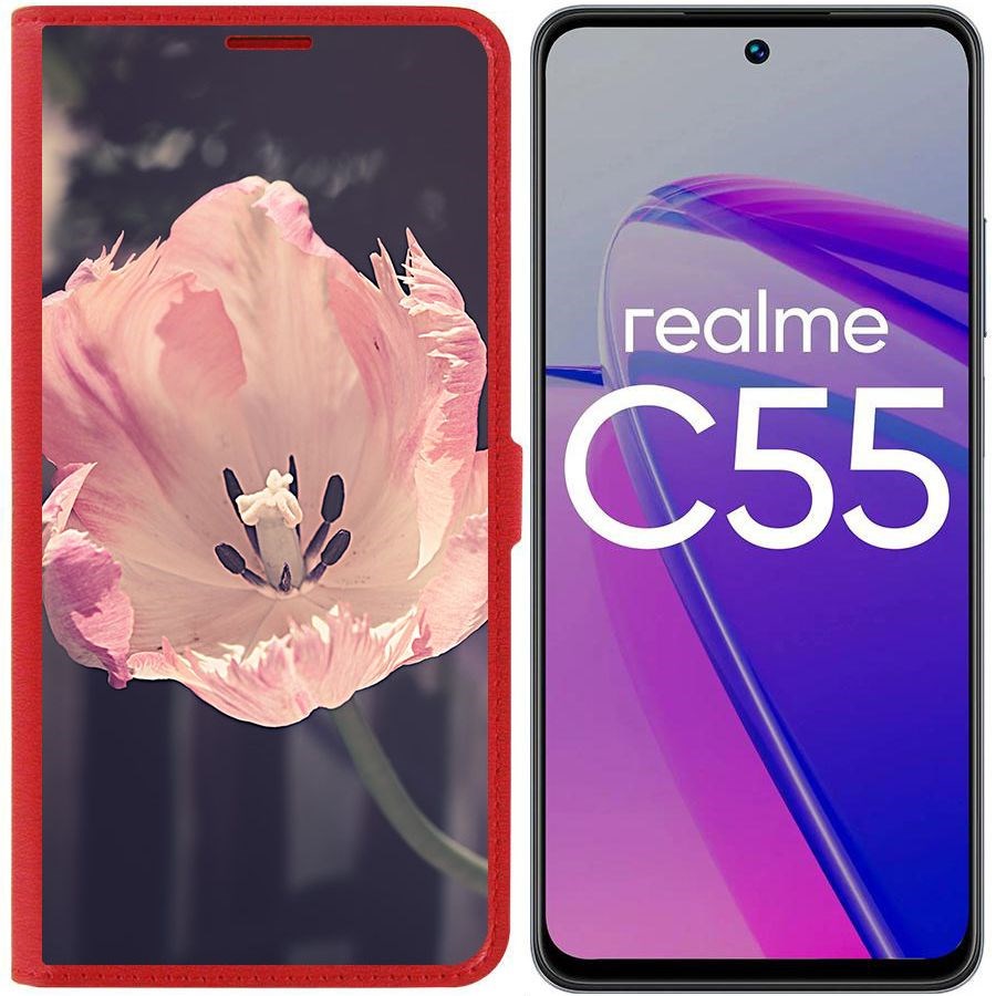 

Чехол-книжка Krutoff Eco Book для Realme C55 Тюльпан (красный)