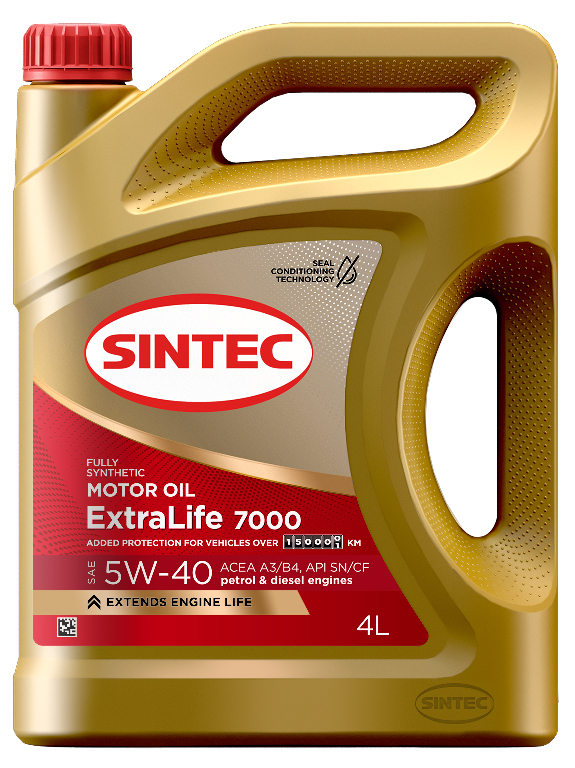 фото Моторное масло sintec extralife 7000 sae 5w-40, api sn/cf, acea a3/b4 синтетическое 4 л