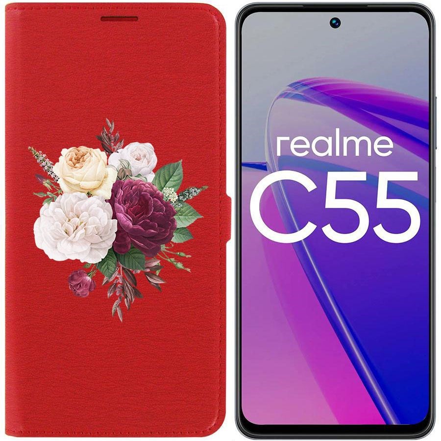 

Чехол-книжка Krutoff Eco Book для Realme C55 Цветочная композиция (красный)