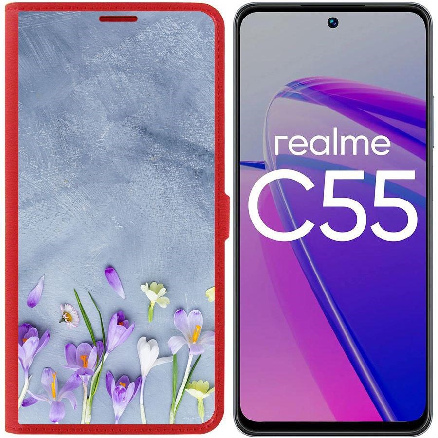 

Чехол-книжка Krutoff Eco Book для Realme C55 Цветочное настроение (красный)