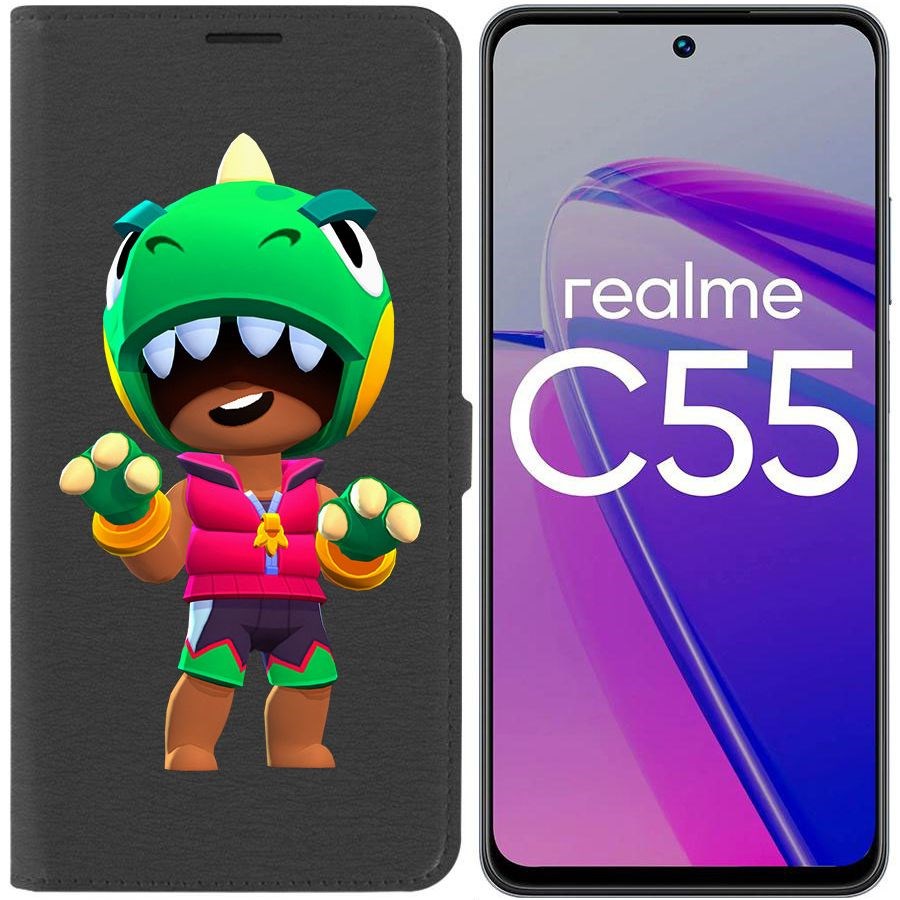 

Чехол-книжка Krutoff Eco Book для Realme C55 Brawl Stars-Дино Леон (черный)