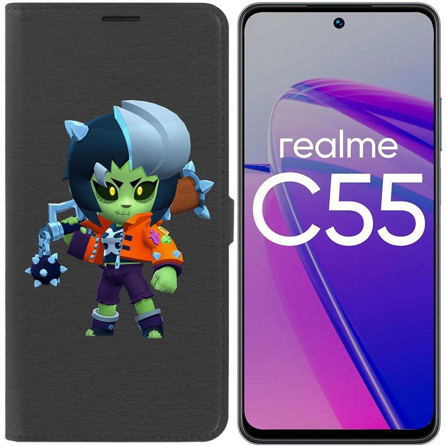 

Чехол-книжка Krutoff Eco Book для Realme C55 Brawl Stars-ЗомБиби (черный)