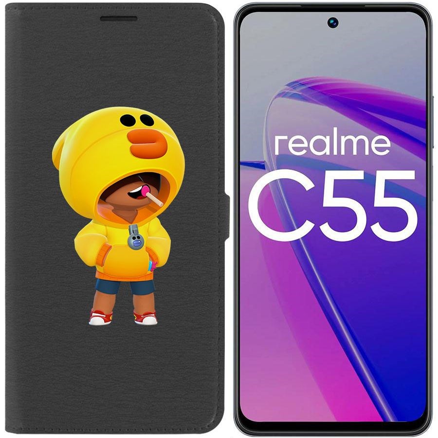 

Чехол-книжка Krutoff Eco Book для Realme C55 Brawl Stars-Леон Салли (черный)