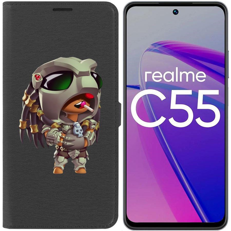 

Чехол-книжка Krutoff Eco Book для Realme C55 Brawl Stars-Леон Хищник (черный)