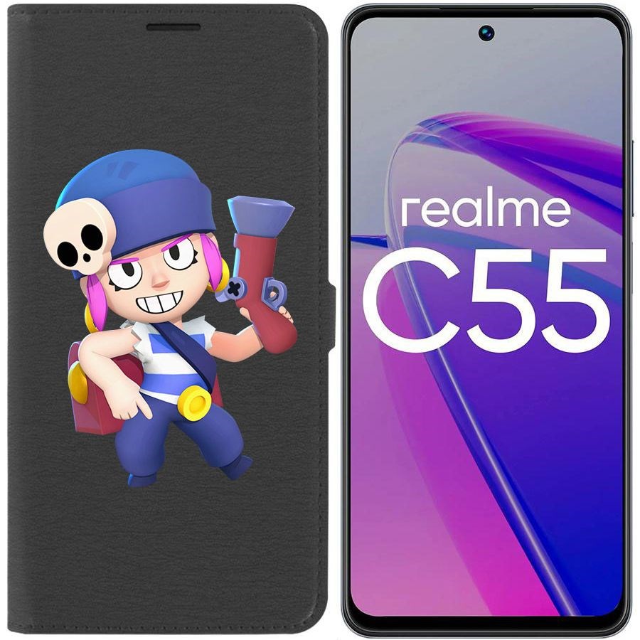 

Чехол-книжка Krutoff Eco Book для Realme C55 Brawl Stars-Пенни (черный)