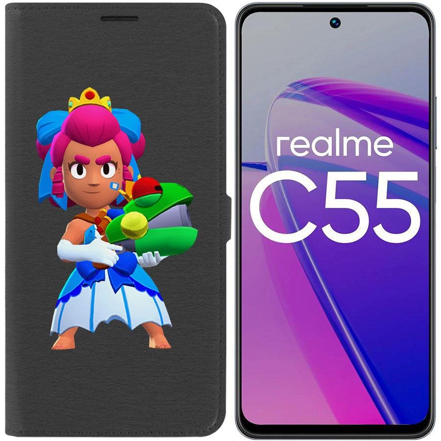 

Чехол-книжка Krutoff Eco Book для Realme C55 Brawl Stars-Принцесса Шелли (черный)