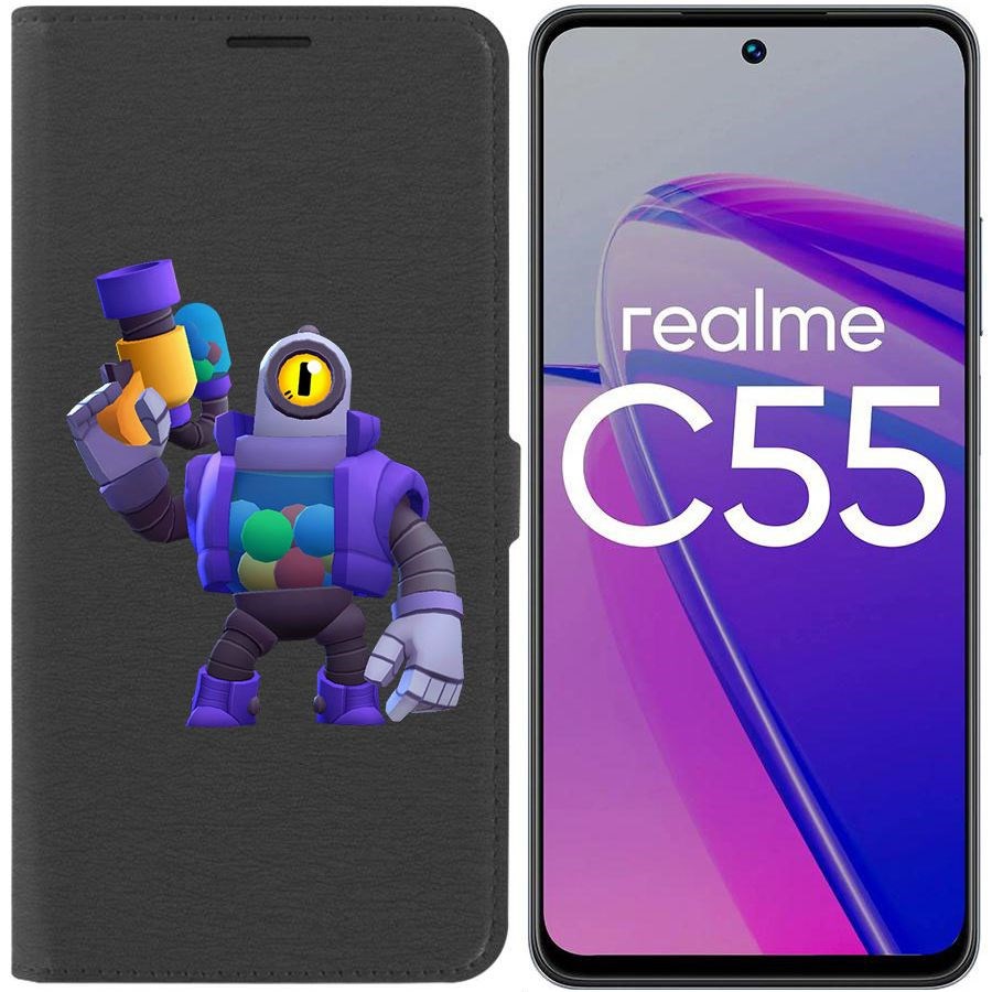 

Чехол-книжка Krutoff Eco Book для Realme C55 Brawl Stars-Рико (черный)