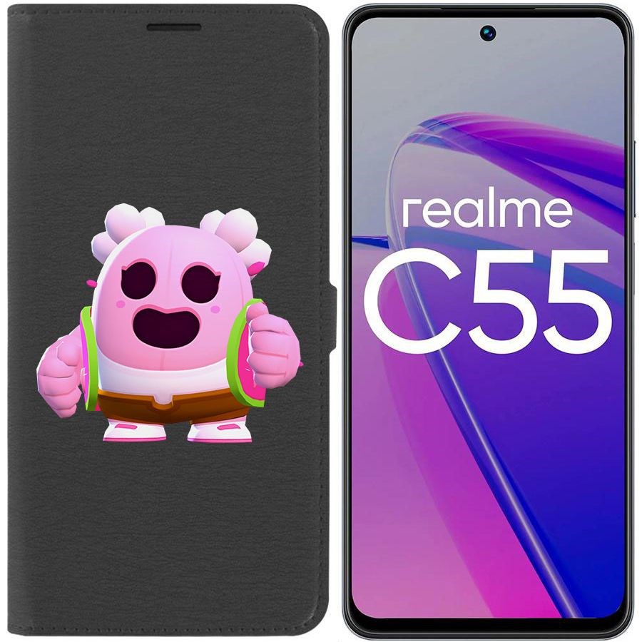 

Чехол-книжка Krutoff Eco Book для Realme C55 Brawl Stars-Сакура Спайк (черный)