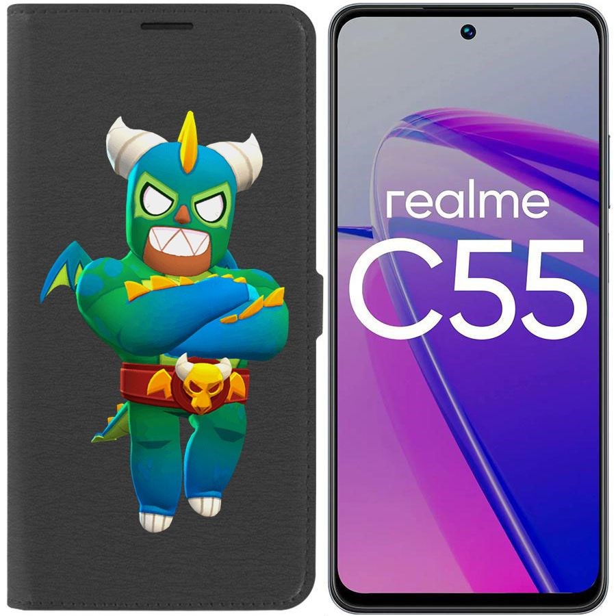 

Чехол-книжка Krutoff Eco Book для Realme C55 Brawl Stars-Эль Дракон Вердозо (черный)