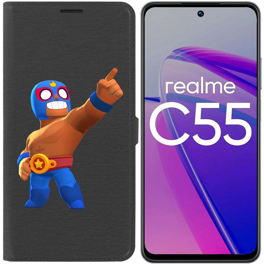 

Чехол-книжка Krutoff Eco Book для Realme C55 Brawl Stars-Эль Примо (черный)