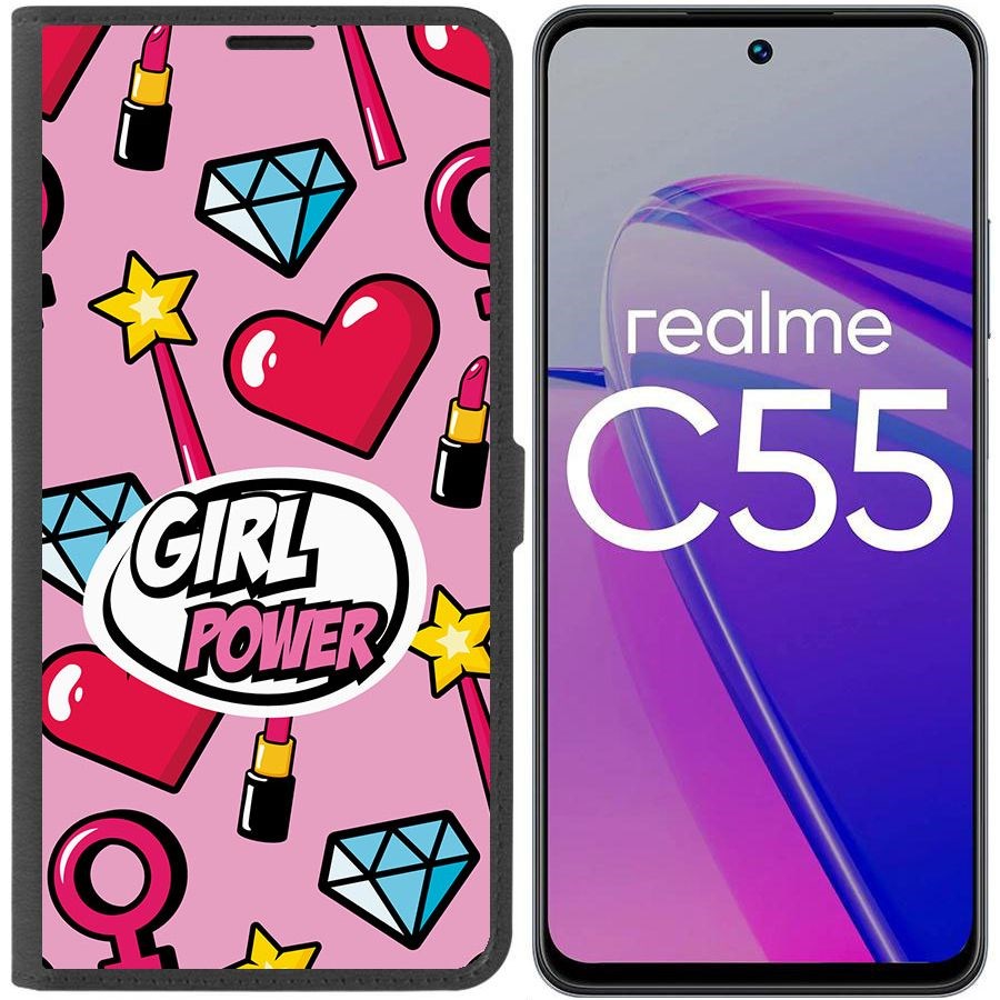 Чехол-книжка Krutoff Eco Book для Realme C55 Girl Power (черный)