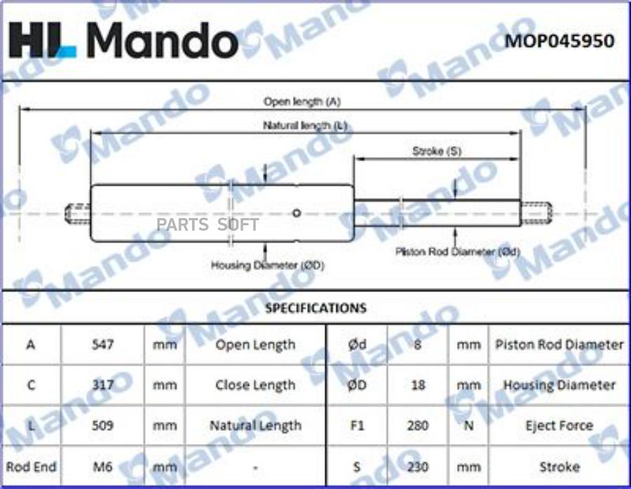 MOP045950_амортизатор багажника BMW Z3 CoupeE36 Mando mop045950 1720₽