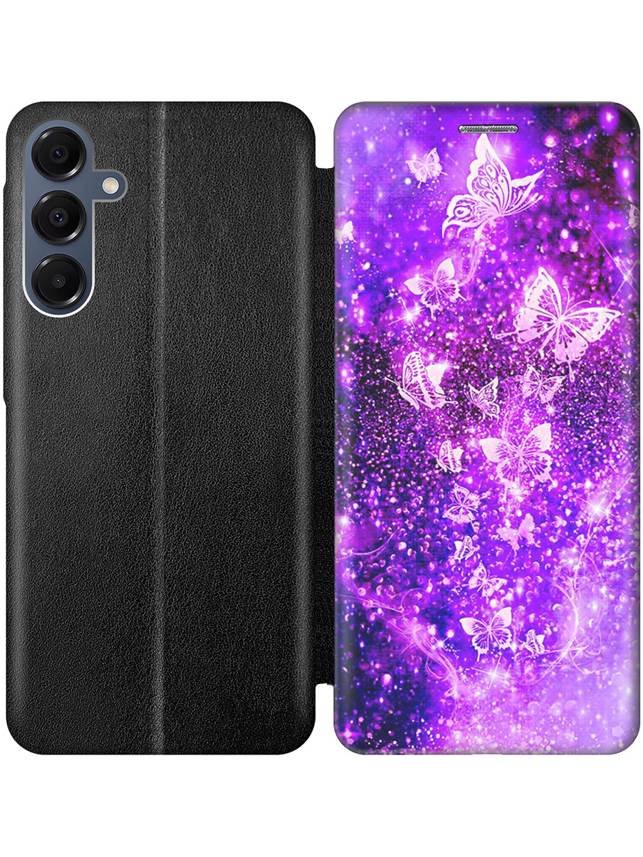 

Чехол-книжка на Samsung Galaxy A16 с принтом "Фиолетовые бабочки" черный, Черный;фиолетовый, 786721721