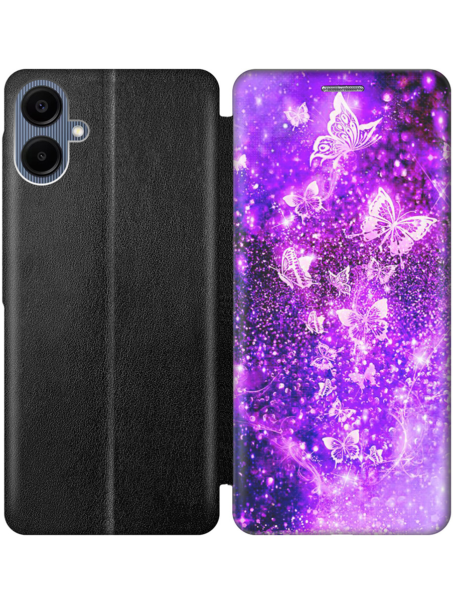 

Чехол-книжка на Samsung Galaxy A06 с принтом "Фиолетовые бабочки" черный, Черный;фиолетовый, 786717521