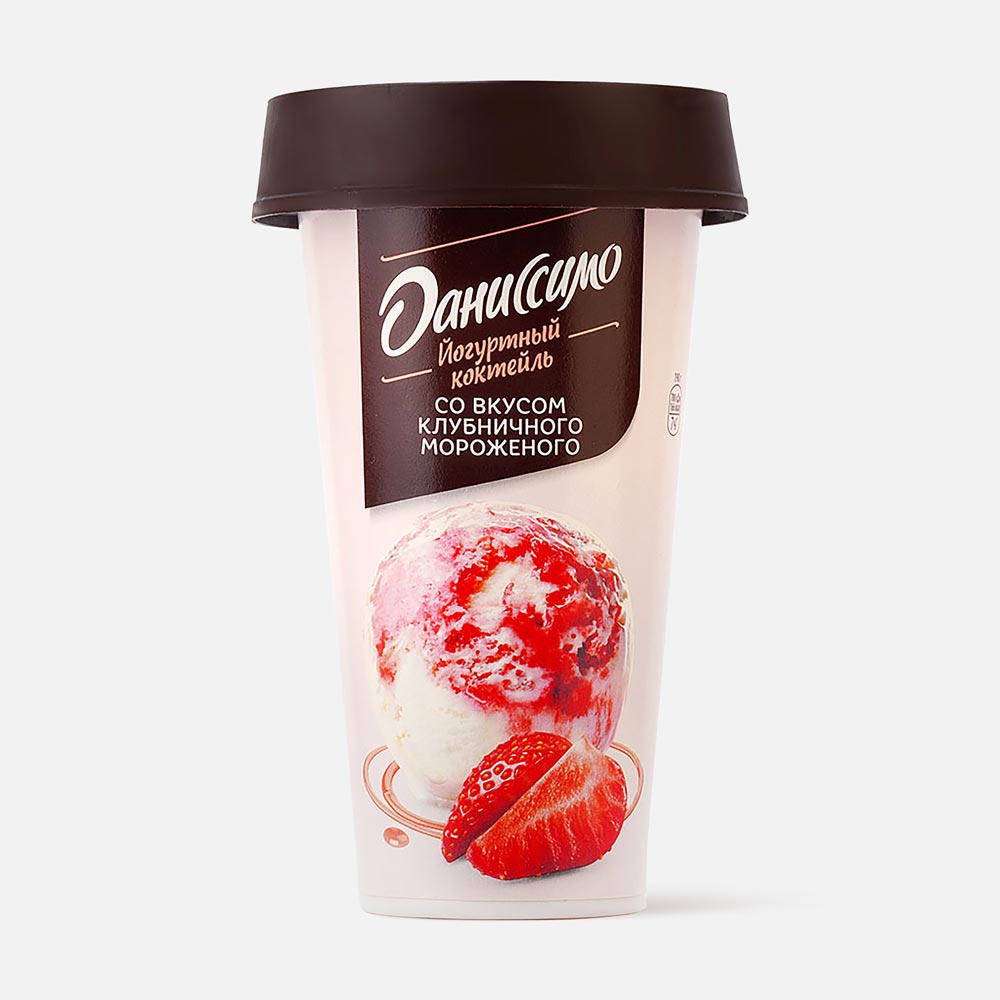 Питьевой йогуртный коктейль Даниссимо клубничное мороженое 2,6% бзмж 190 г