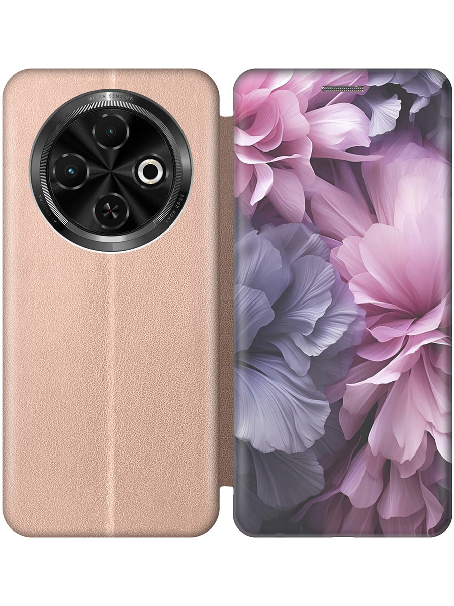 

Чехол-книжка на Tecno Spark 30C с принтом "Розово-фиолетовые цветы" золотой, Золотистый;розовый;фиолетовый, 786716321