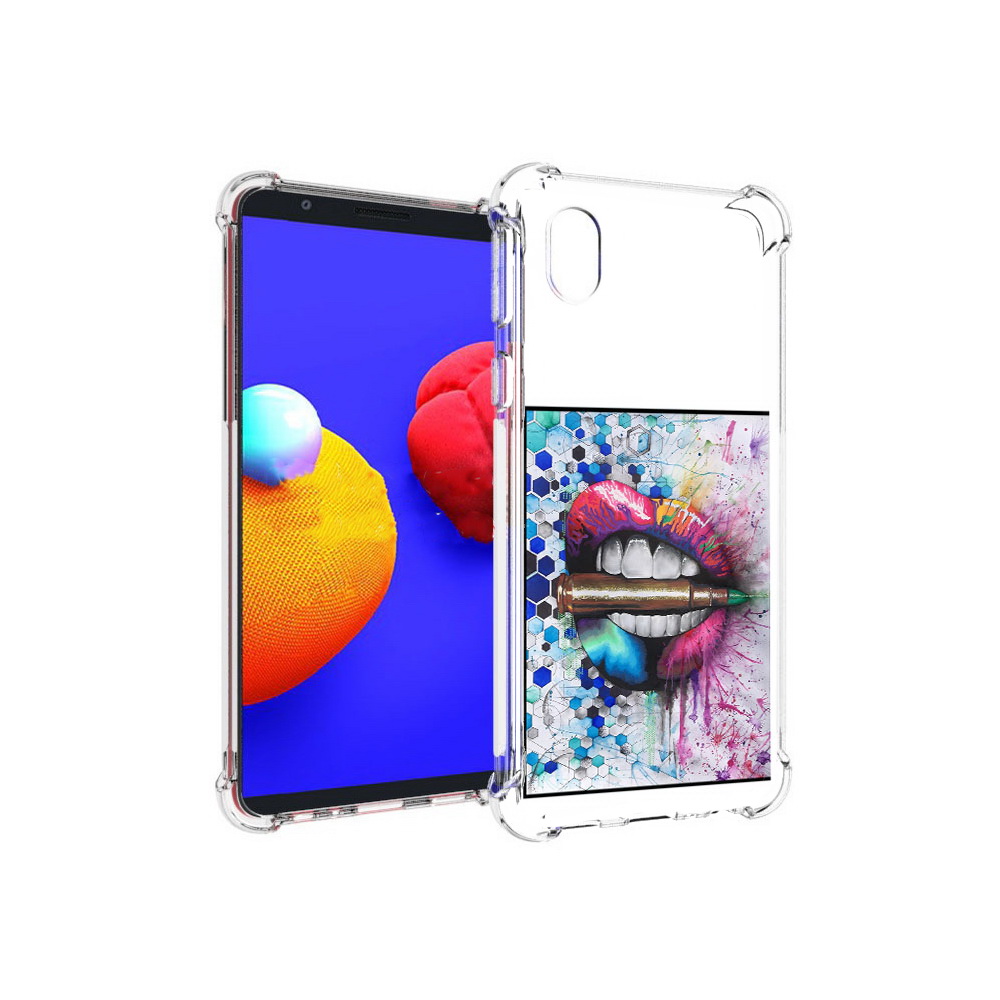 

Чехол MyPads Tocco для Samsung Galaxy A01 Core разноцветные губы с пулей, Прозрачный, Tocco