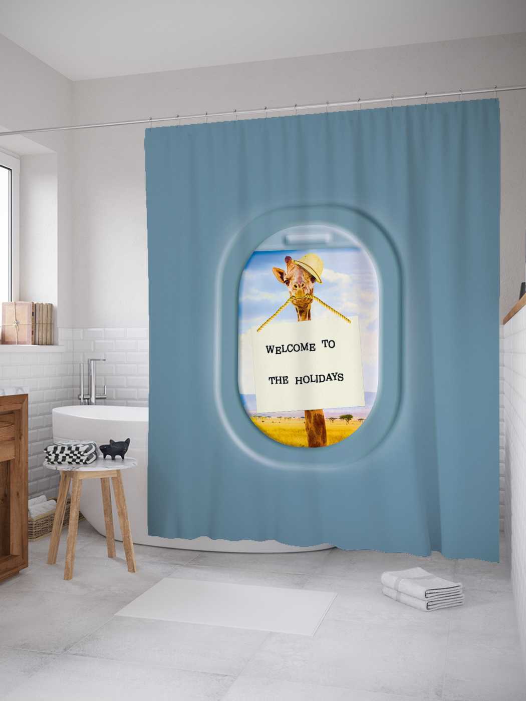 

Штора для ванной JoyArty "Долгожданный отпуск" из сатена, 180х200 см с крючками, Голубой