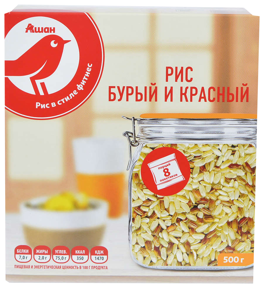 

Крупа рисовая АШАН бурый и красный нешлифованная 500 г